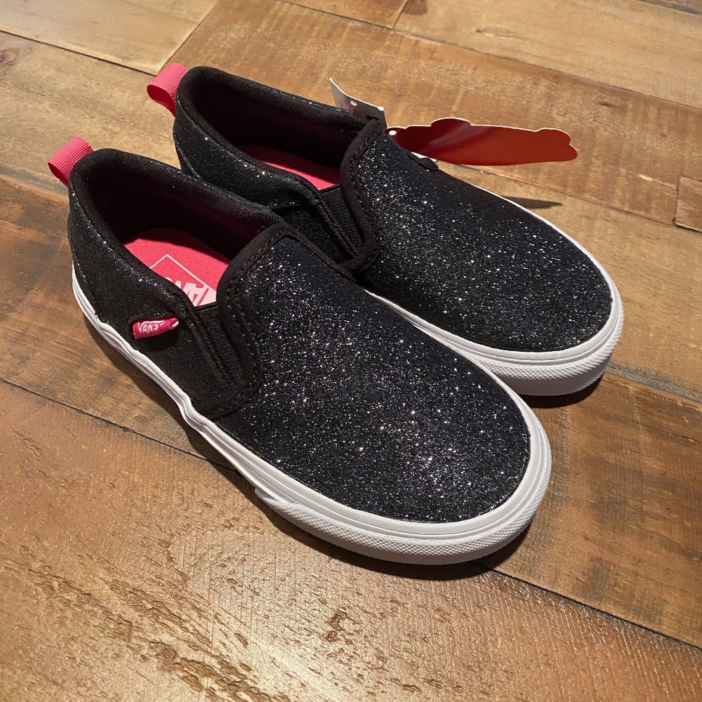 Girl's Van's - Slide Ons NWT Black Glitter Size 12
